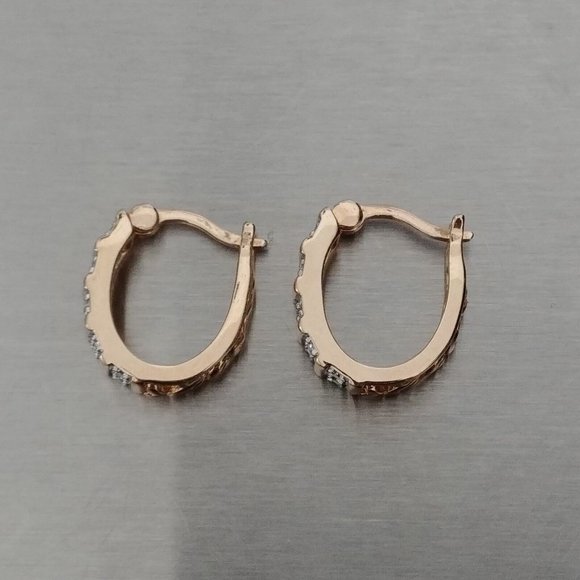 925 R CHINA SILVER - GOLD TONE HUGGIE EARRINGS WHITE CZ - Picture 4 of 11